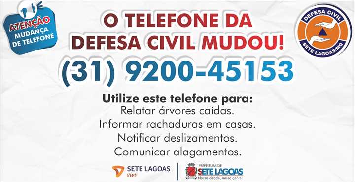 Defesa civil novo telefone